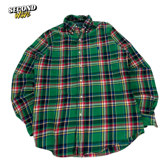 VINTAGE RALPH LAUREN GREEN PLAID BUTTON UP SHIRT (M)