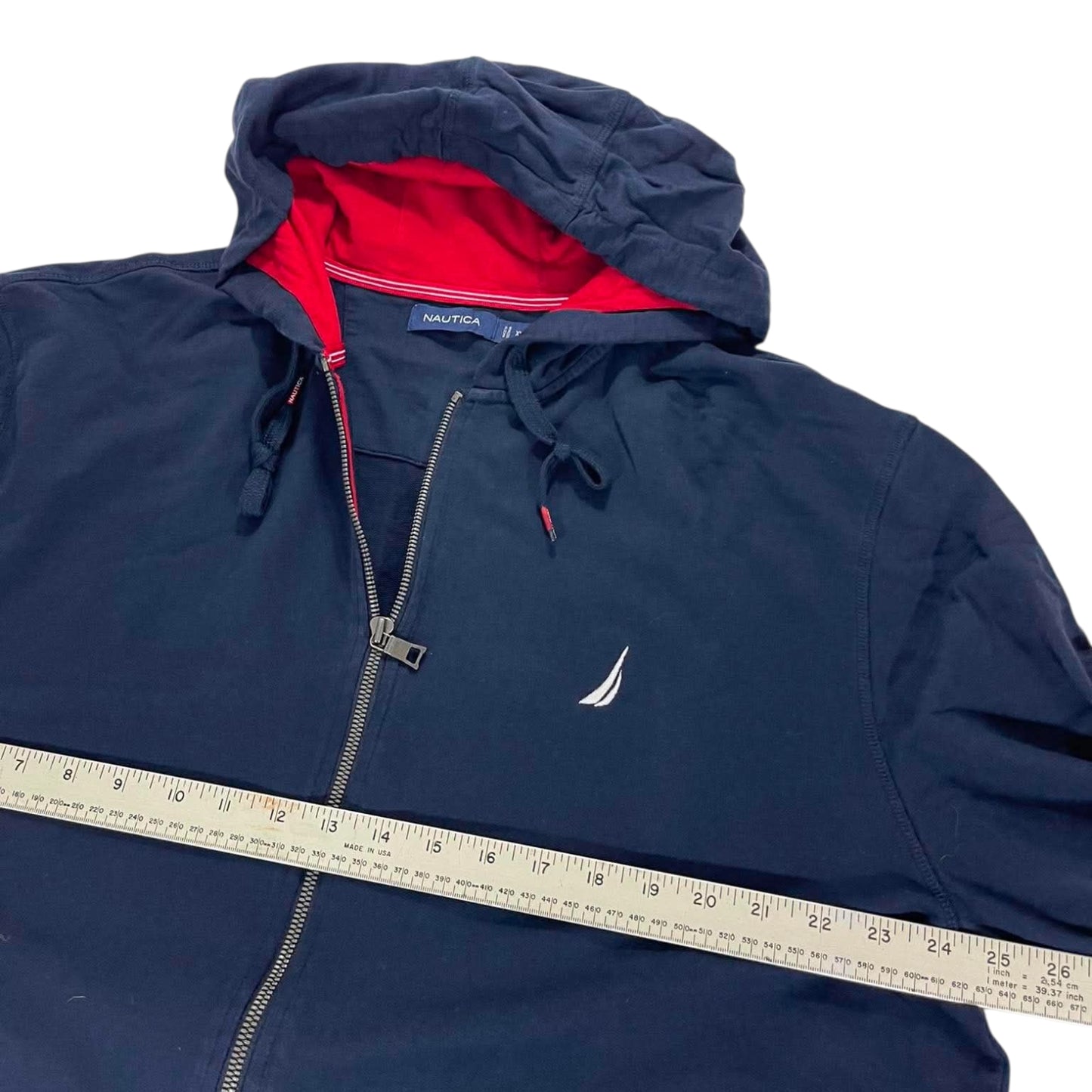 VINTAGE NAUTICA NAVY BLUE ZIP UP HOODIE (XXL)