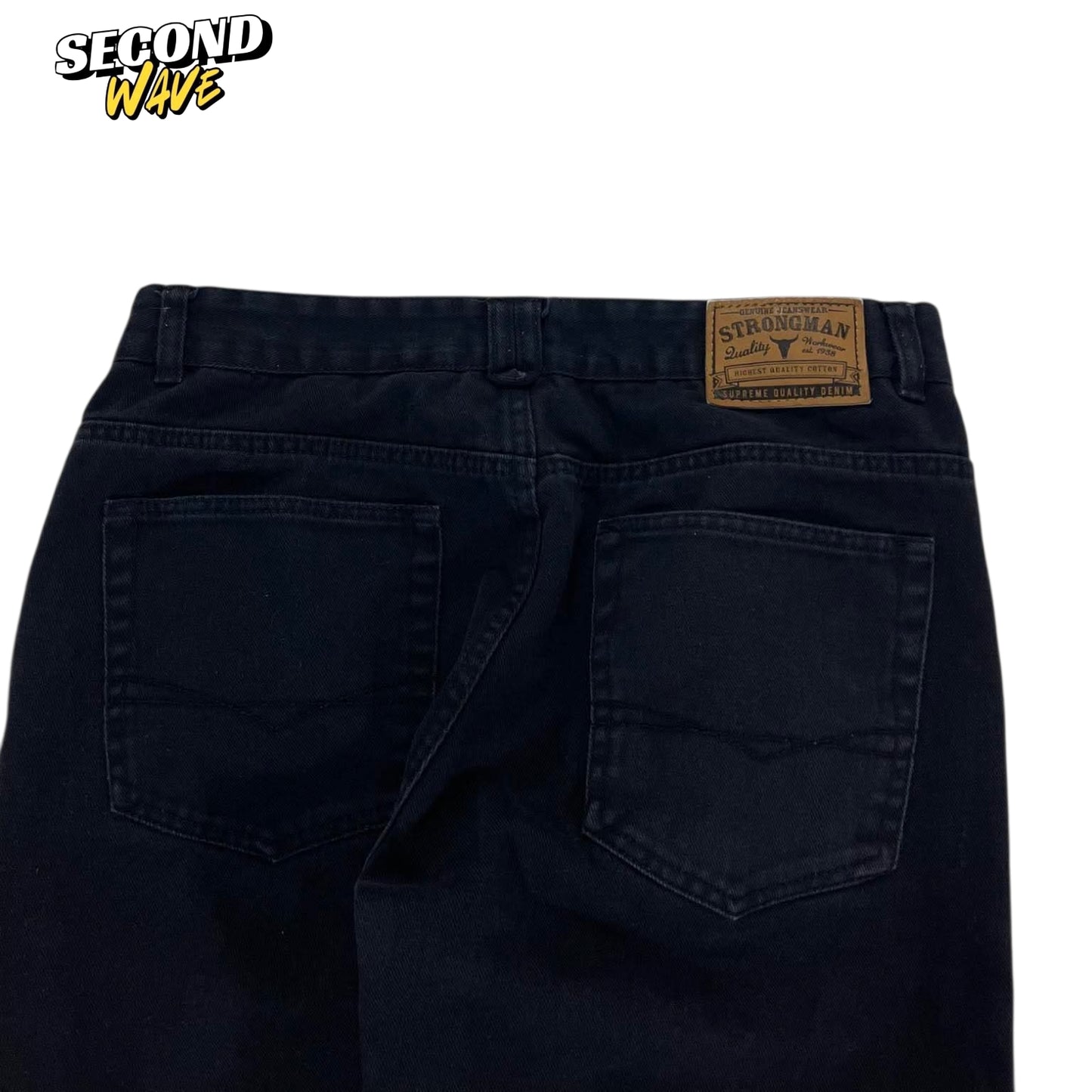 VINTAGE STRONG MAN 100% COTTON ON BLACK BAGGY WIDE LEG (32)