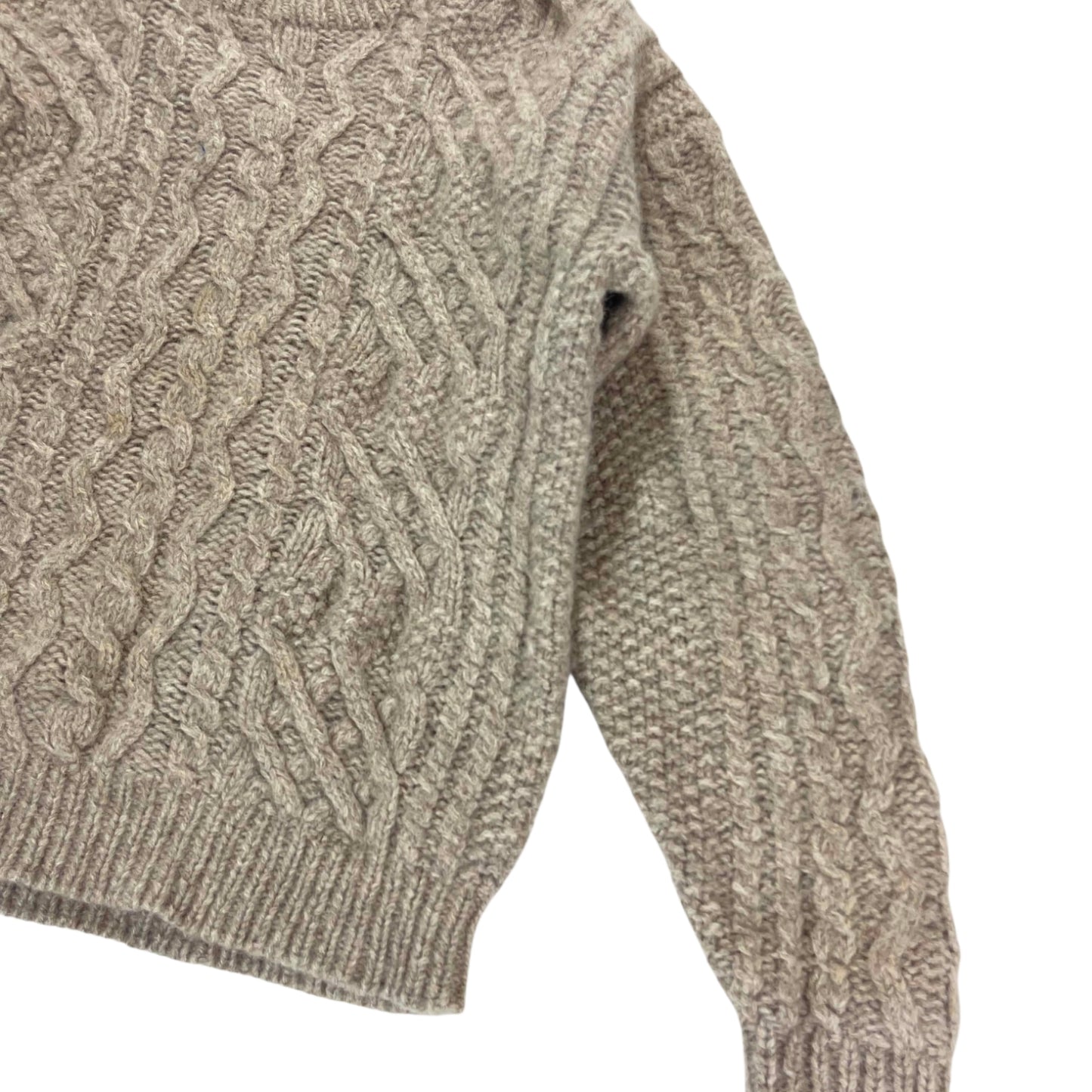 100% WOOL 90S BROWN CABLE KNIT SWEATER (L)
