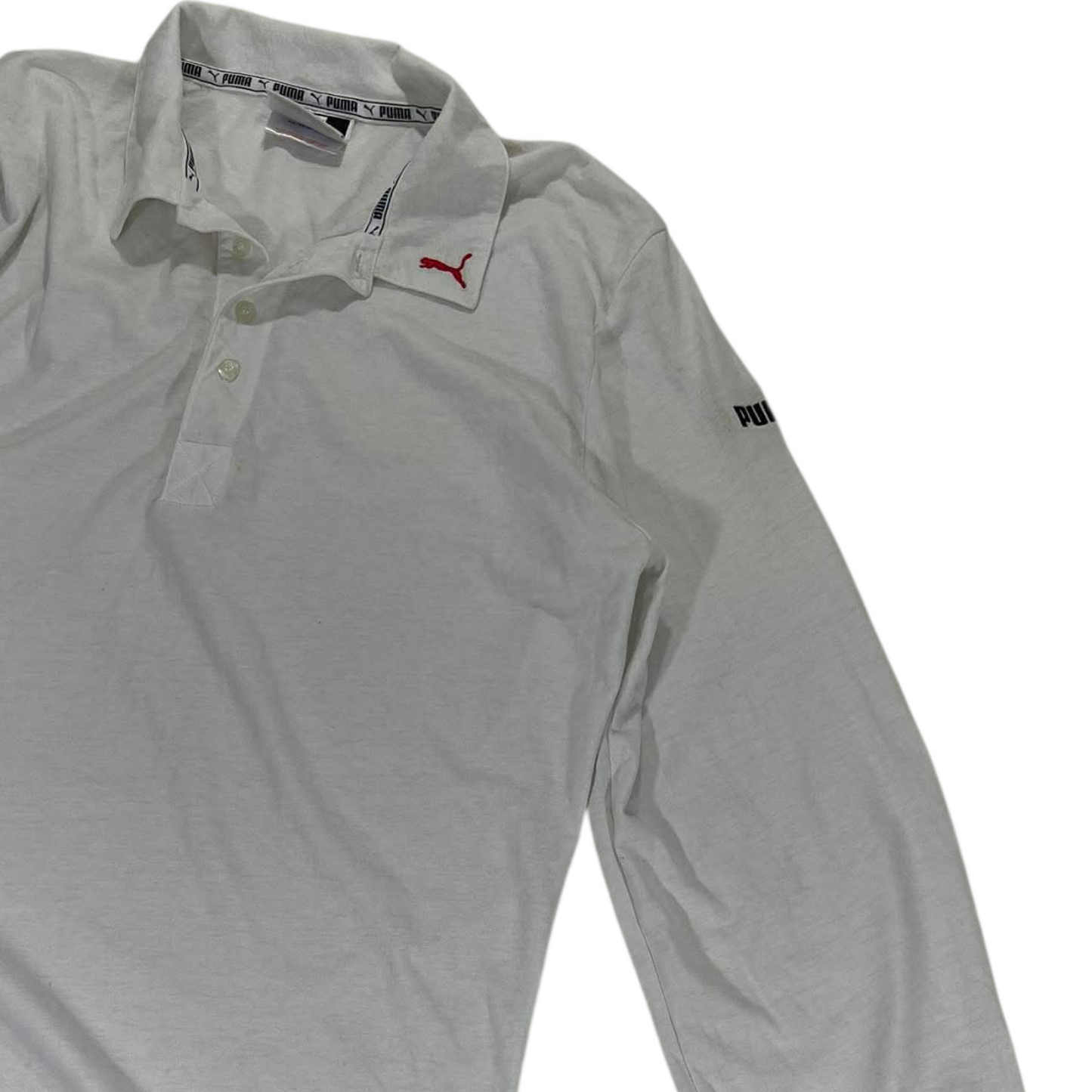 PUMA WHITE LONG SLEEVE POLO SHIRT (L)