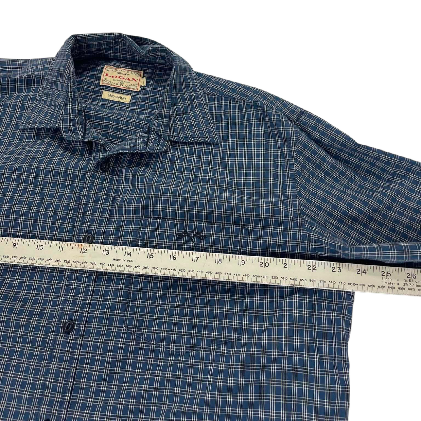VINTAGE 100% COTTON LOGAN CLASSICS BLUE PLAID (L)