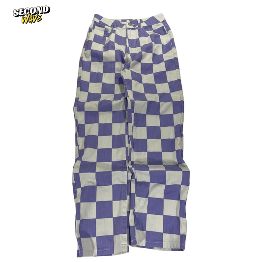 PURPLE CHECKERBKARD WIDE LEG PANTS (24)