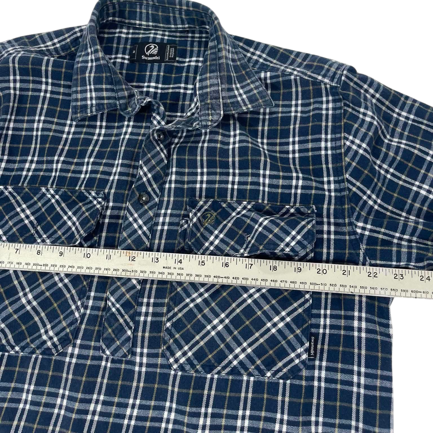 VINTAGE SWANNDRI BLUE & WHITE FLANNEL SHIRT (L)