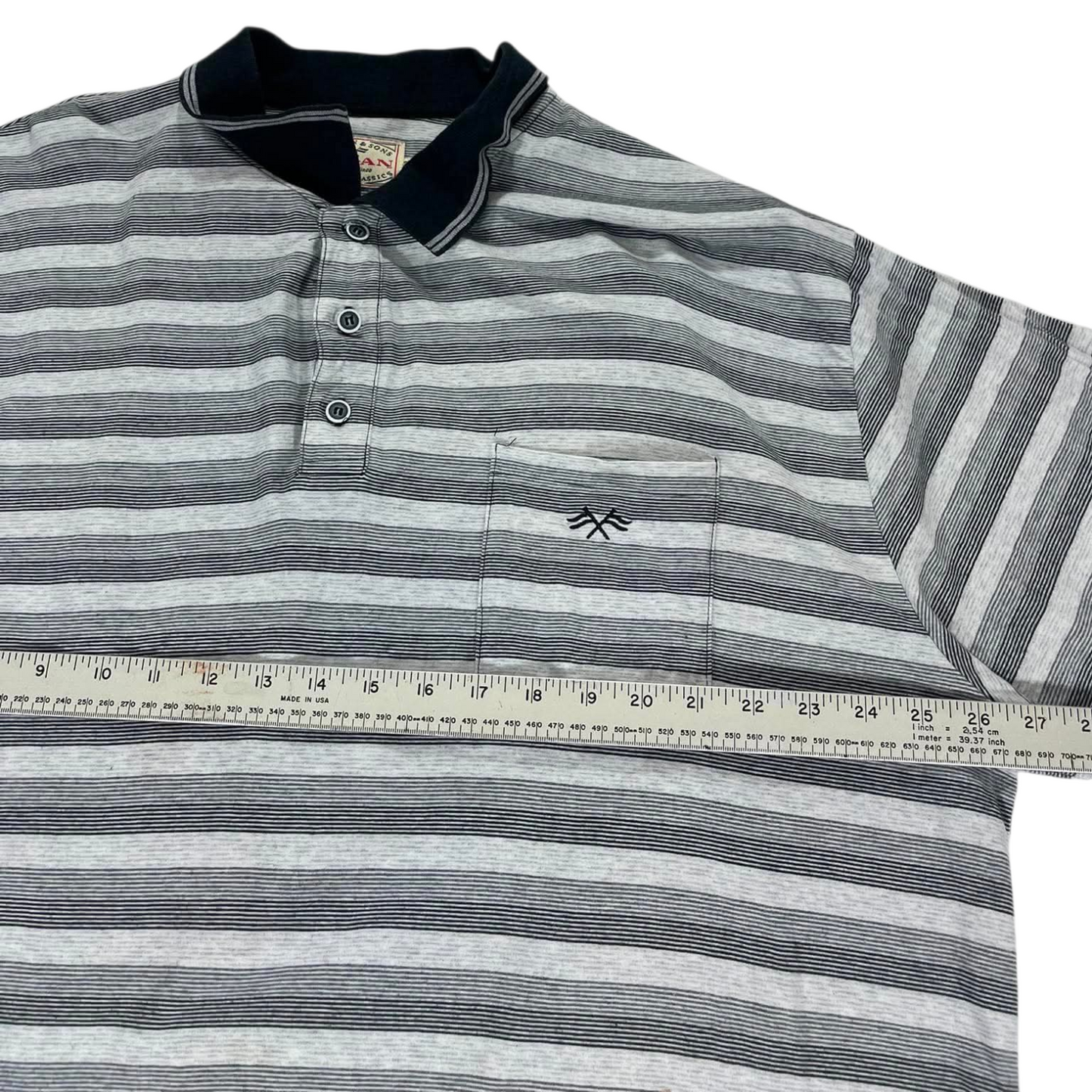 VINTAGE LOGAN & SONS GREY STRIPED POLO SHIRT (XXL)
