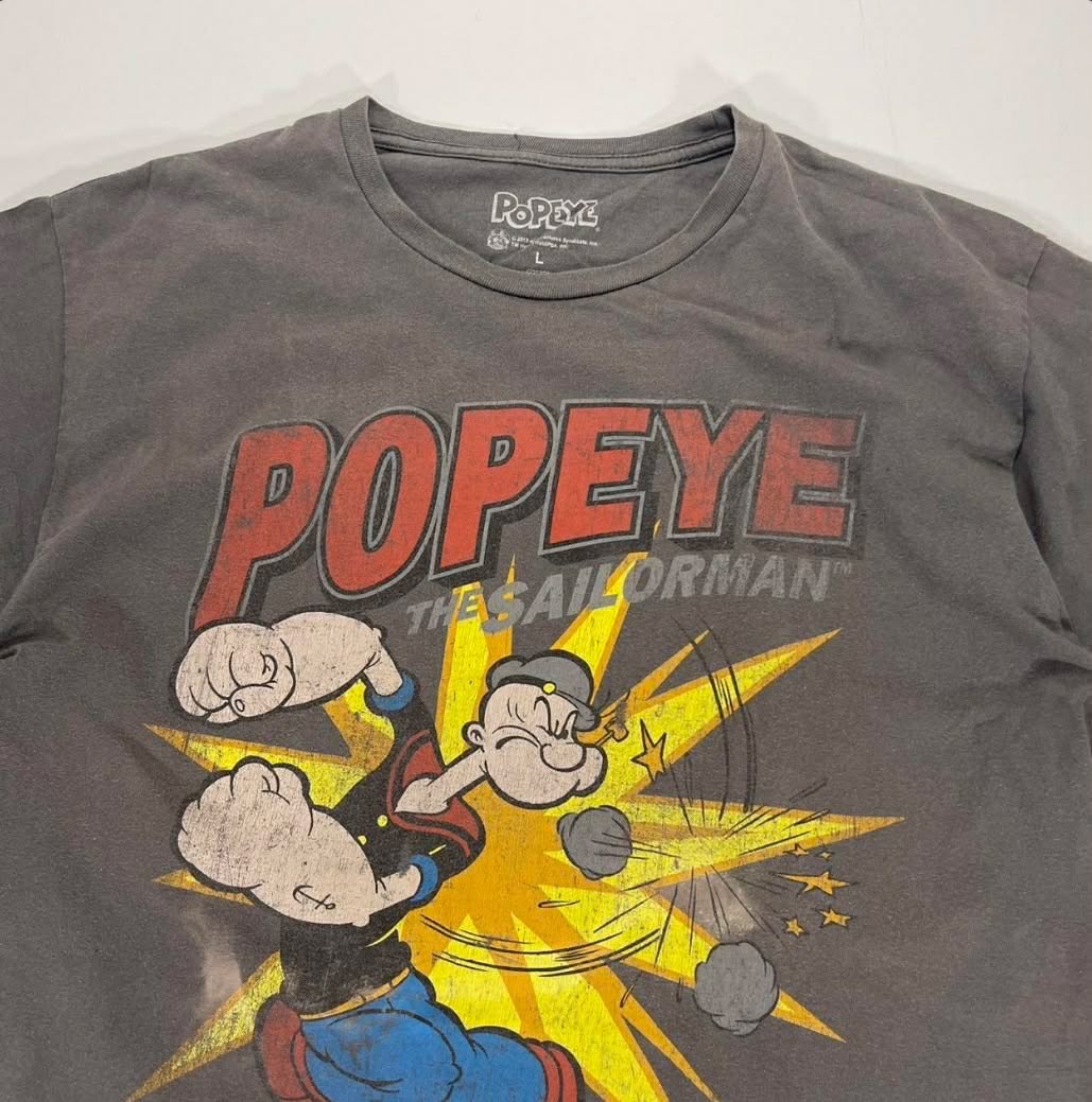 POPEYE THE SAILORMAN GREY COTTON T-SHIRT (L)