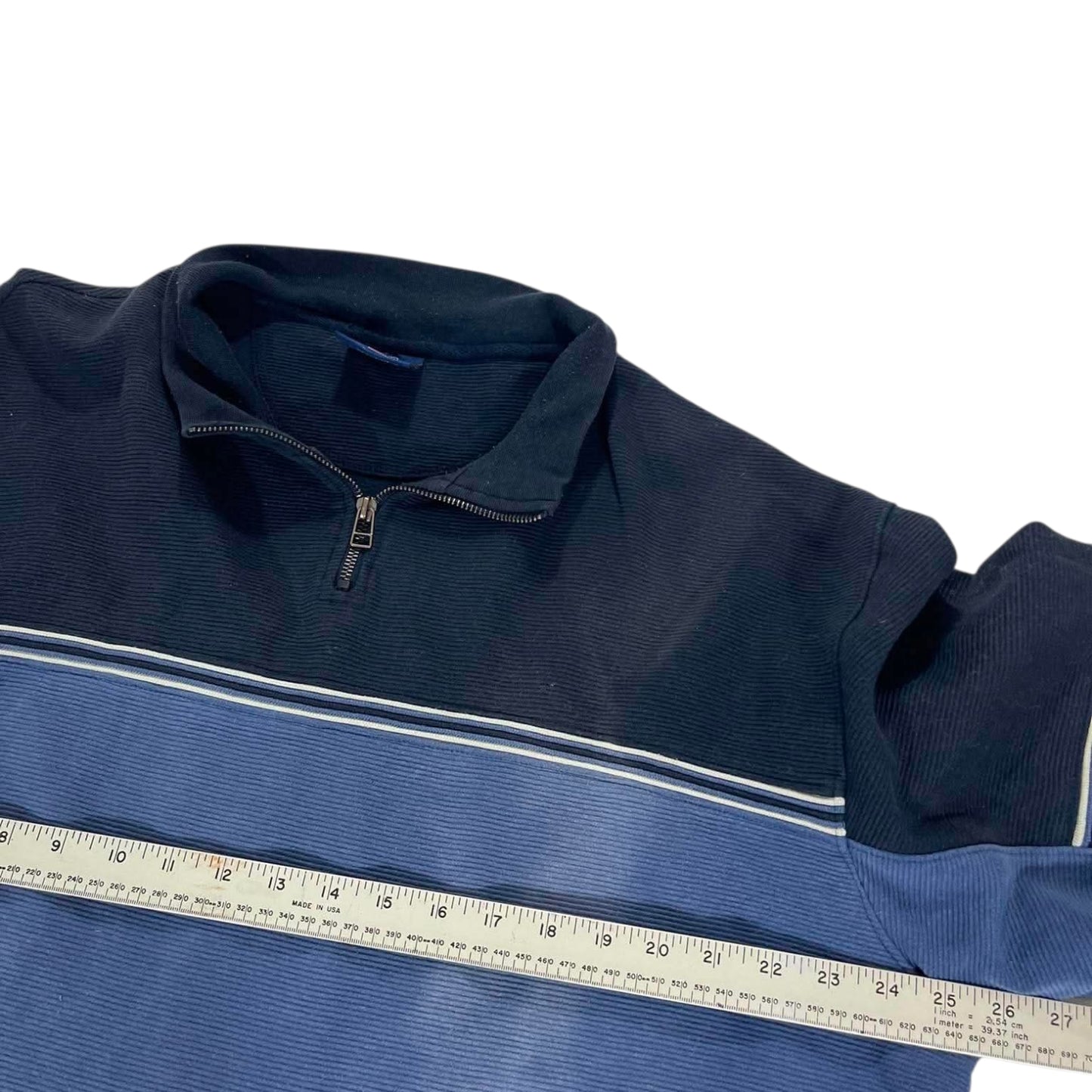 VINTAGE NAVY BLUE QUARTER ZIP SWEATSHIRT (L-XL)