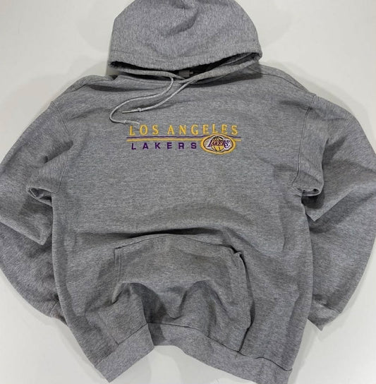 VINTAGE GREY LOS ANGELES LAKERS HOODIE WITH EMBROIDERED LOGO (M)