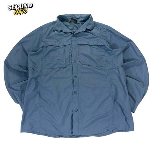 KATHMANDU BLUE BUTTON UP SHIRT (L)