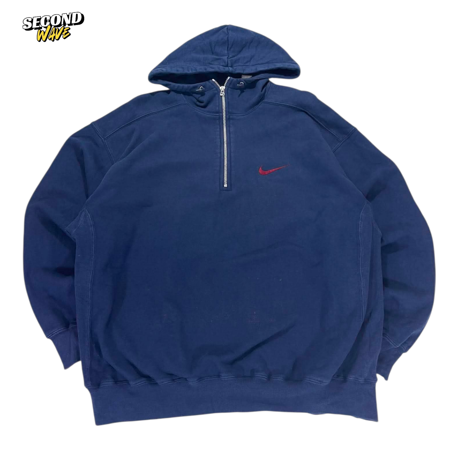 VINTAGE 90S NIKE NAVY BLUE QUARTER ZIP HOODIE (L)