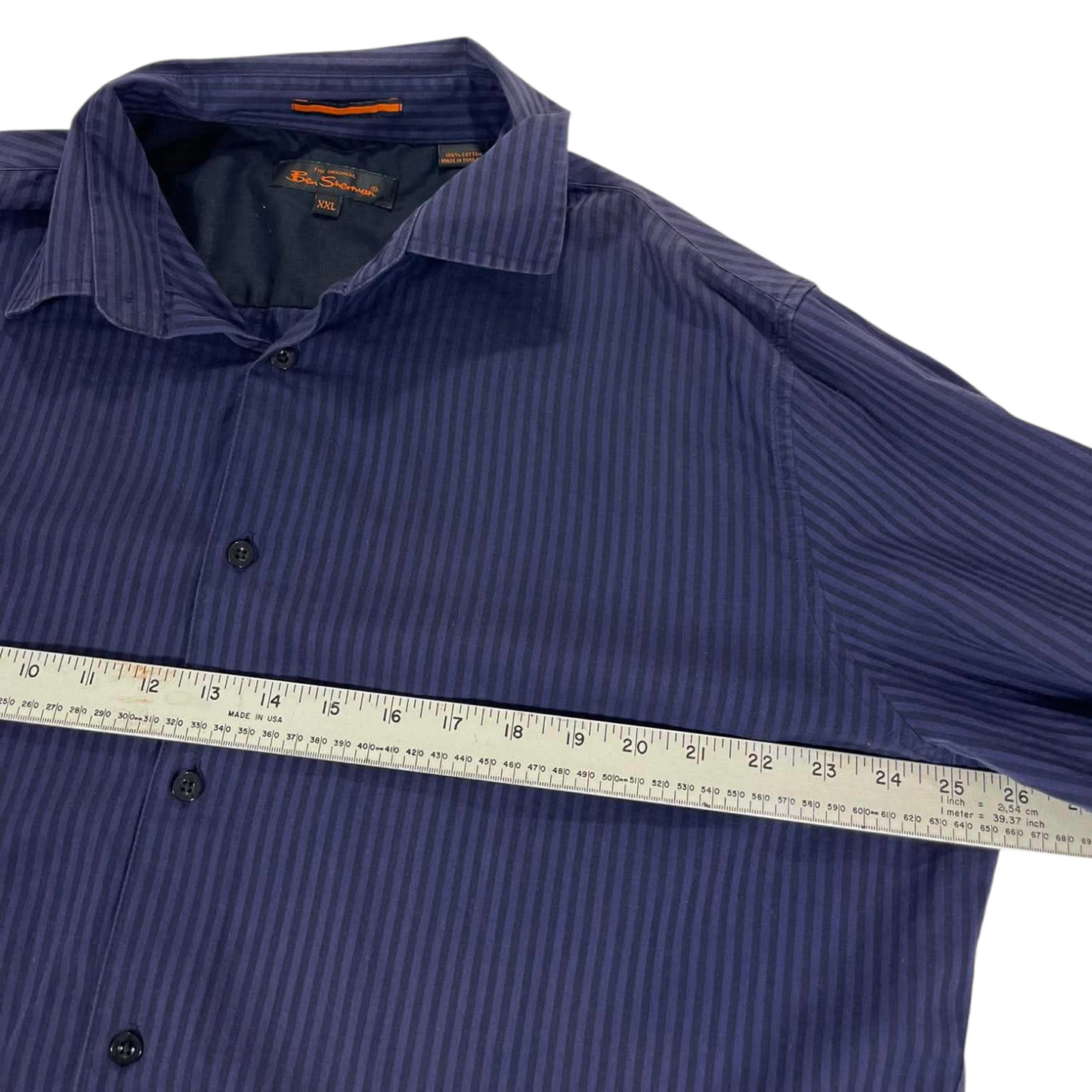 BEN SHERMAN NAVY BLUE STRIPED BUTTON UP SHIRT (XXL)