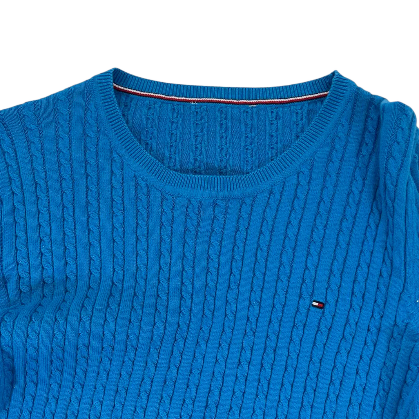 TOMMY HILFIGER BLUE CABLE KNIT SWEATER (S-M)