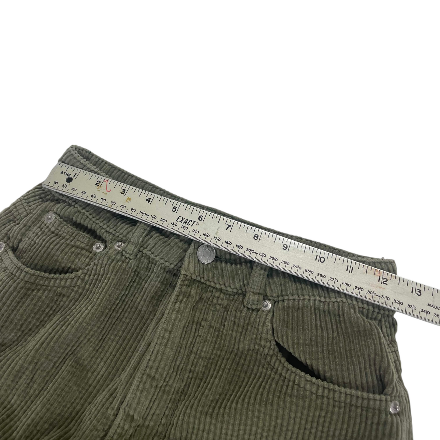 GLASSONS OLIVE GREEN CORDUROY WIDE LEG PANTS (8)