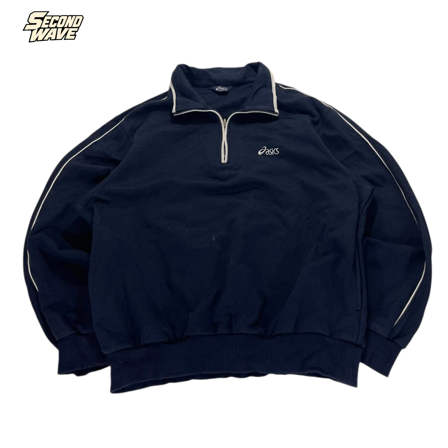 VINTAGE ASICS BLUE QUARTER ZIP (M (105))