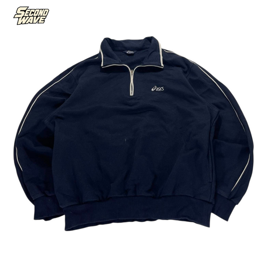 VINTAGE ASICS BLUE QUARTER ZIP (M (105))