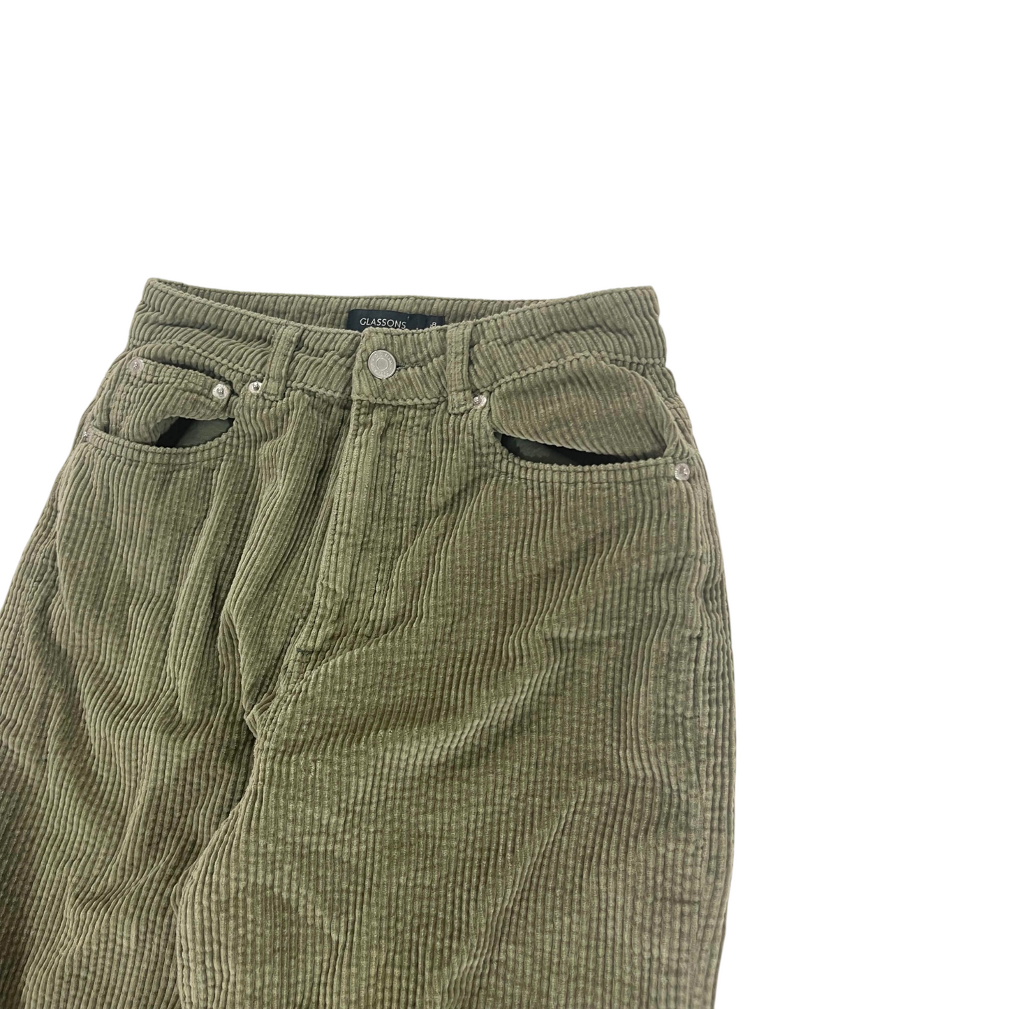 GLASSONS OLIVE GREEN CORDUROY WIDE LEG PANTS (8)