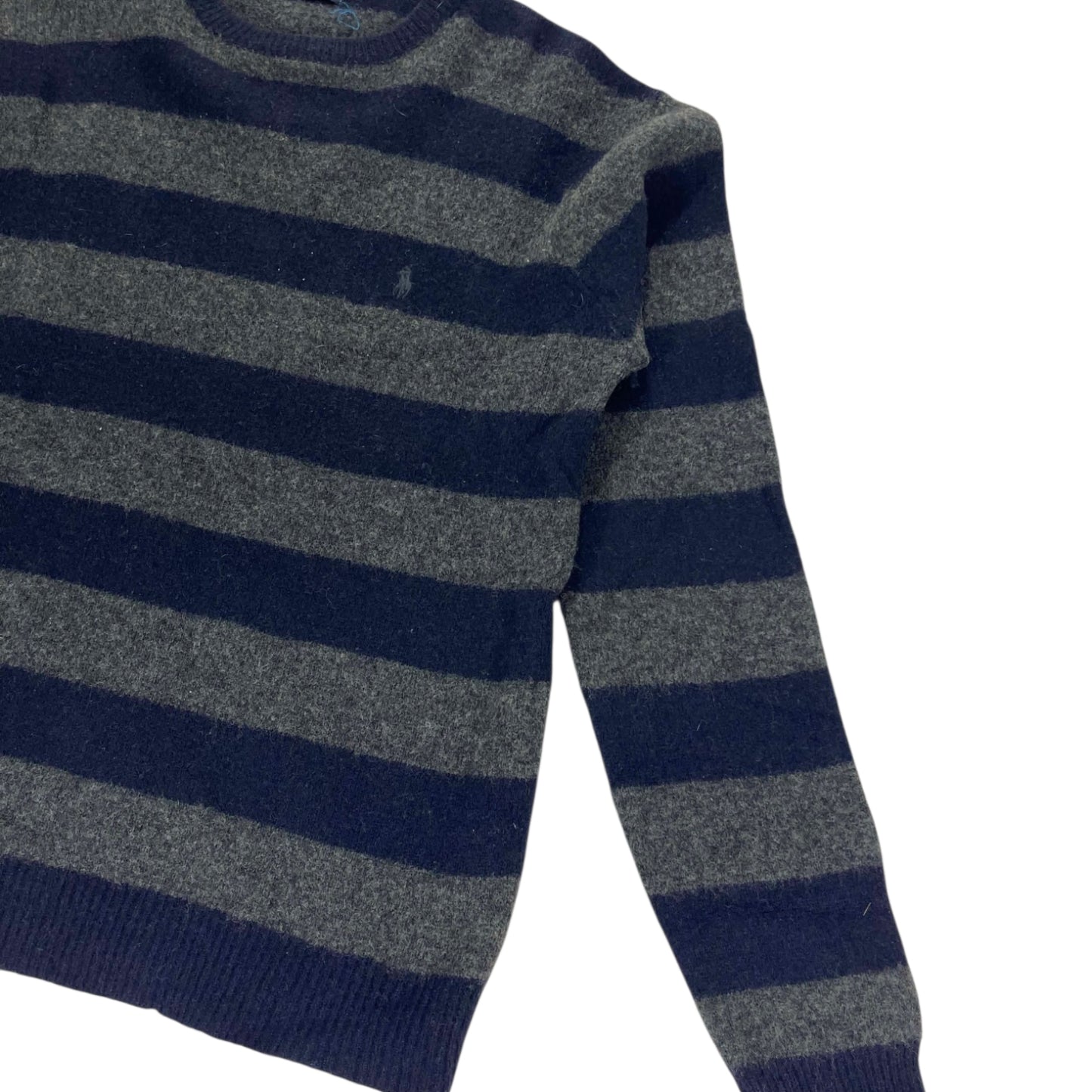 VINTAGE 100% LAMBSWOOL POLO RALPH LAUREN NAVY BLUE STRIPED SWEATER (L)