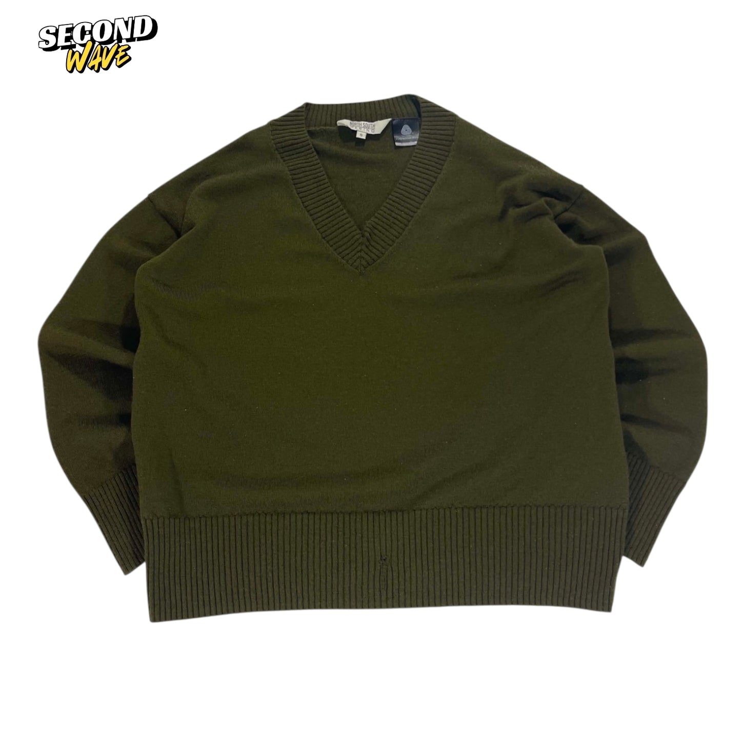NORTH SOUTH PURE MERINO WOOL GREEN V-NECK (S)