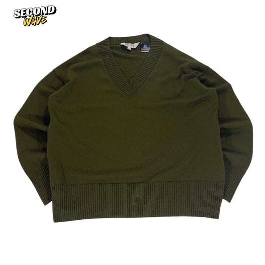 NORTH SOUTH PURE MERINO WOOL GREEN V-NECK (S)