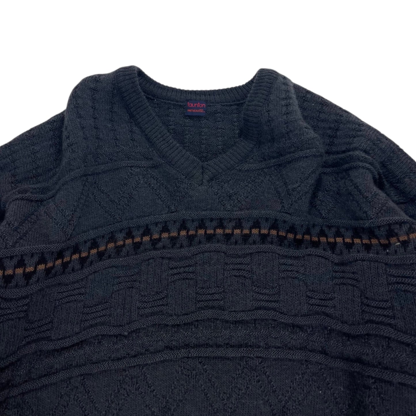 90S WOOL TAUNTON KNITWEAR BLACK CABLE SWEATER (M