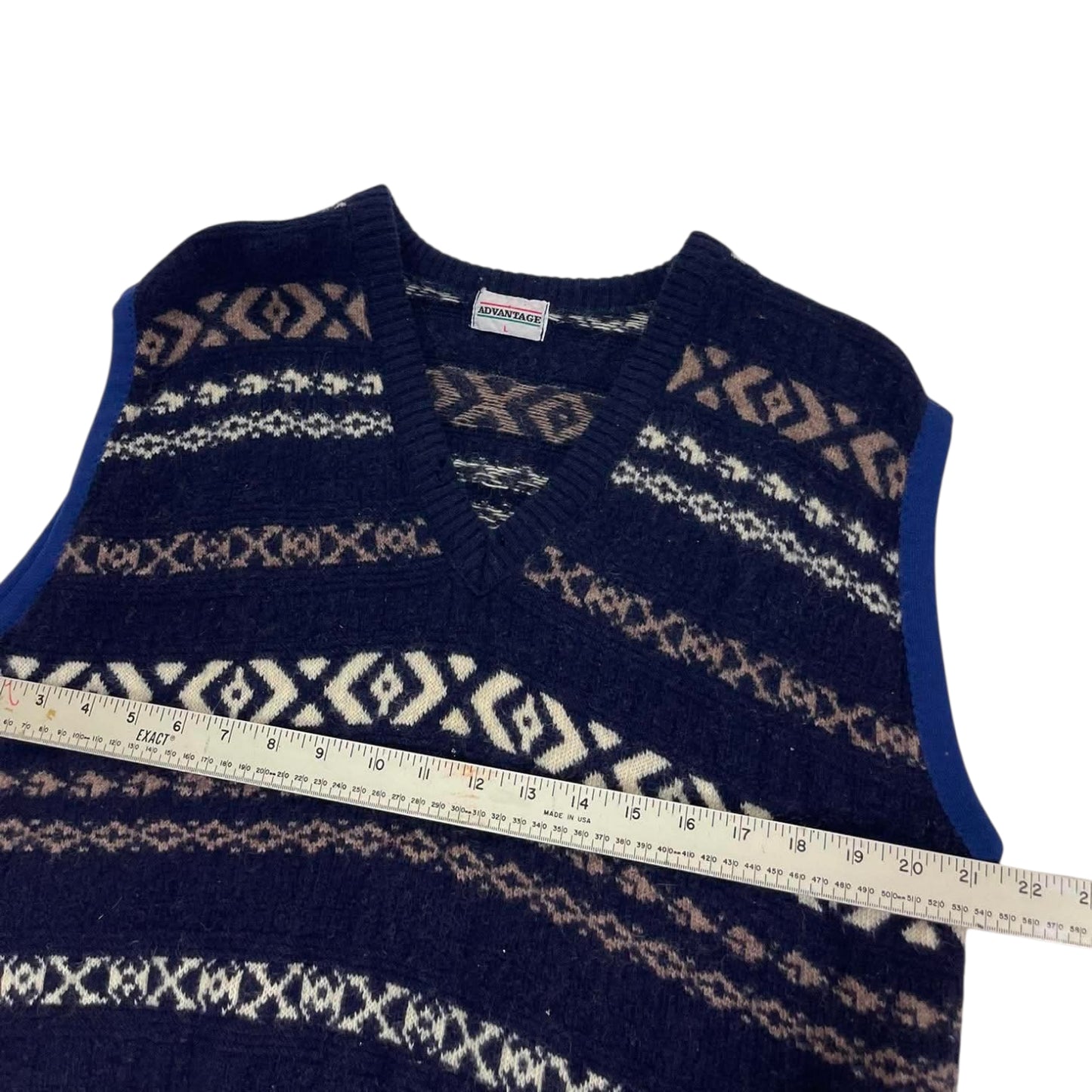 VINTAGE ADVANTAGE NAVY BLUE V SWEATER VEST (L)