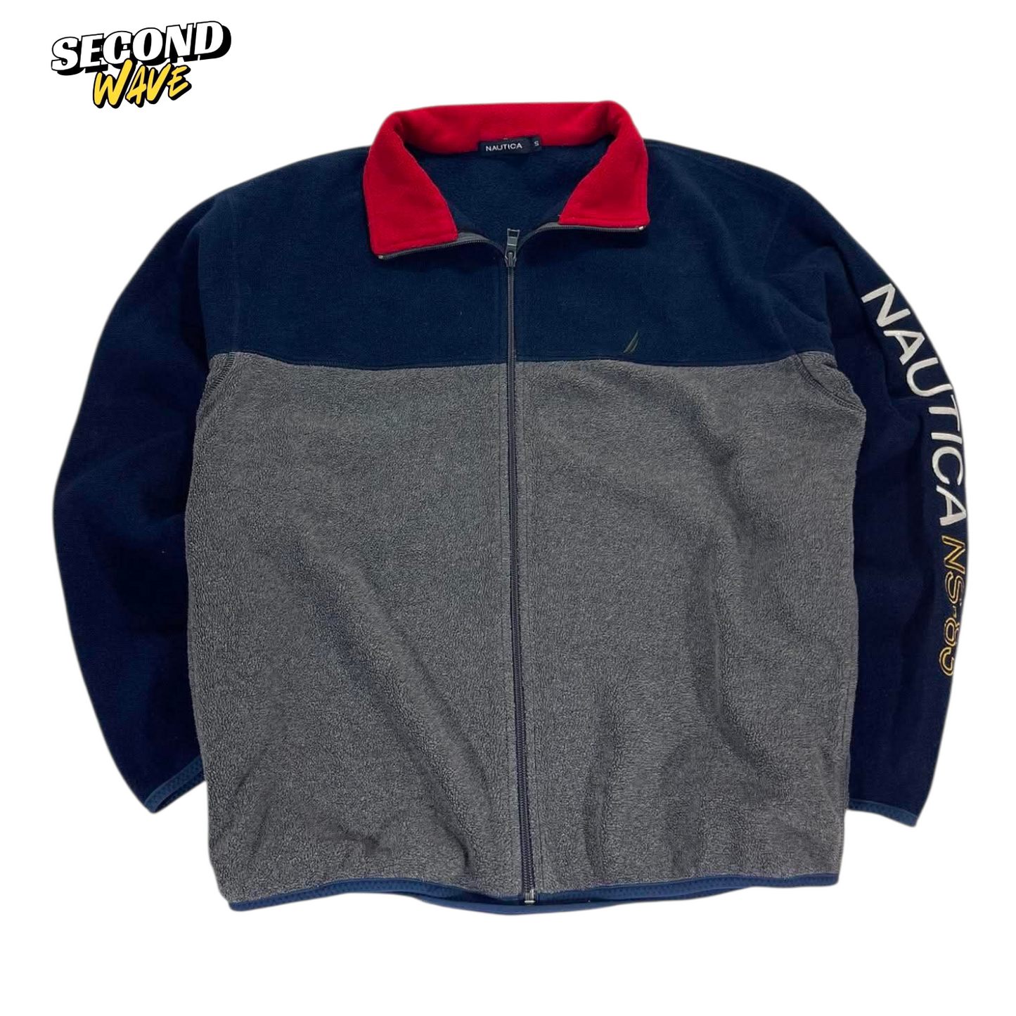 VINTAGE NAUTICA NAVY BLUE FLEECE JACKET (S-M)