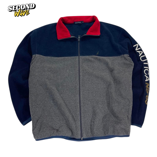 VINTAGE NAUTICA NAVY BLUE FLEECE JACKET (S-M)