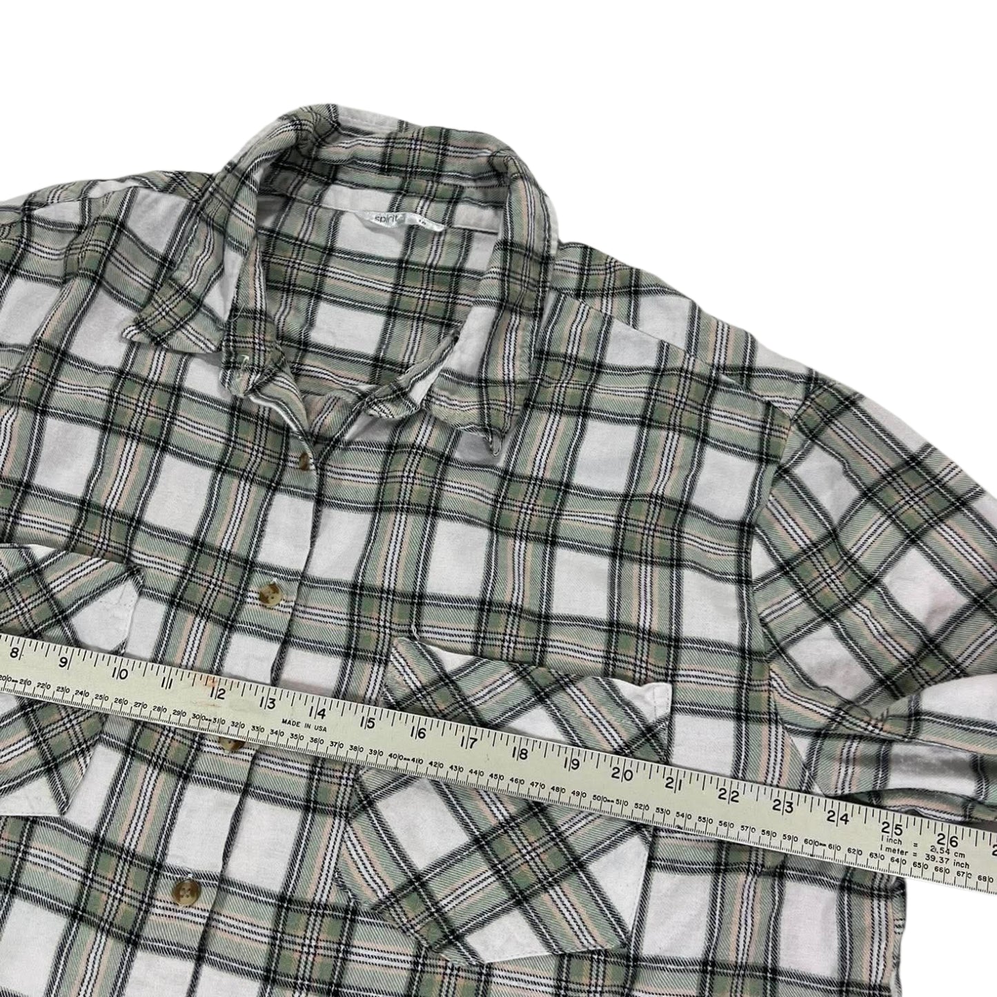 VINTAGE SPIRIT GREEN AND WHITE PLAID BUTTON-UP (XL)