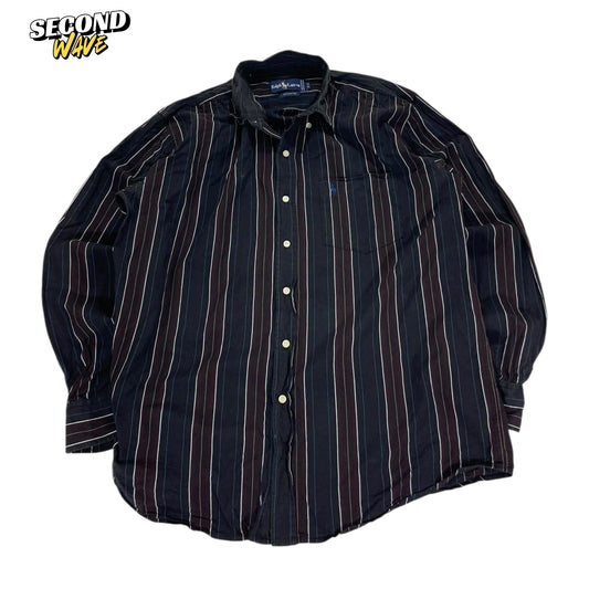 VINTAGE RALPH LAUREN BLACK STRIPED BUTTON UP SHIRT (M-L)