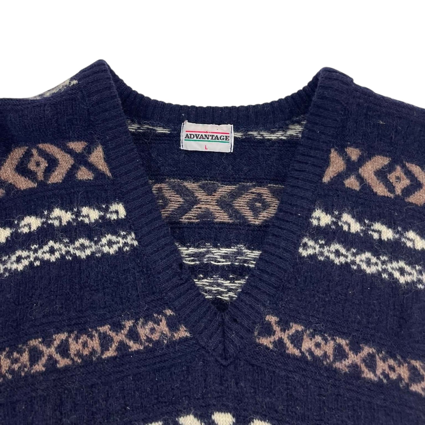 VINTAGE ADVANTAGE NAVY BLUE V SWEATER VEST (L)