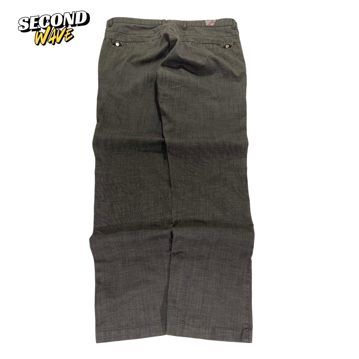 VINTAGE GREY PLAID STRAIGHT LEG TROUSERS (34)