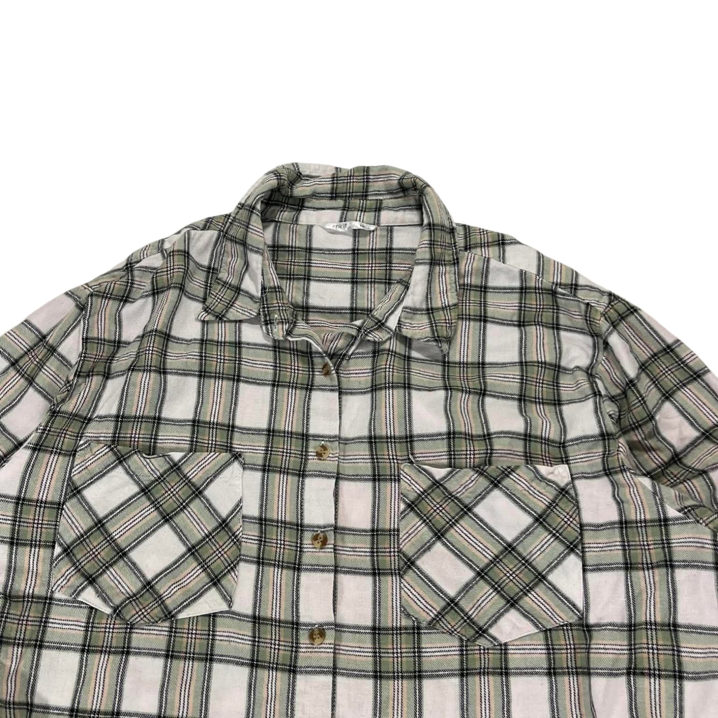 VINTAGE SPIRIT GREEN AND WHITE PLAID BUTTON-UP (XL)