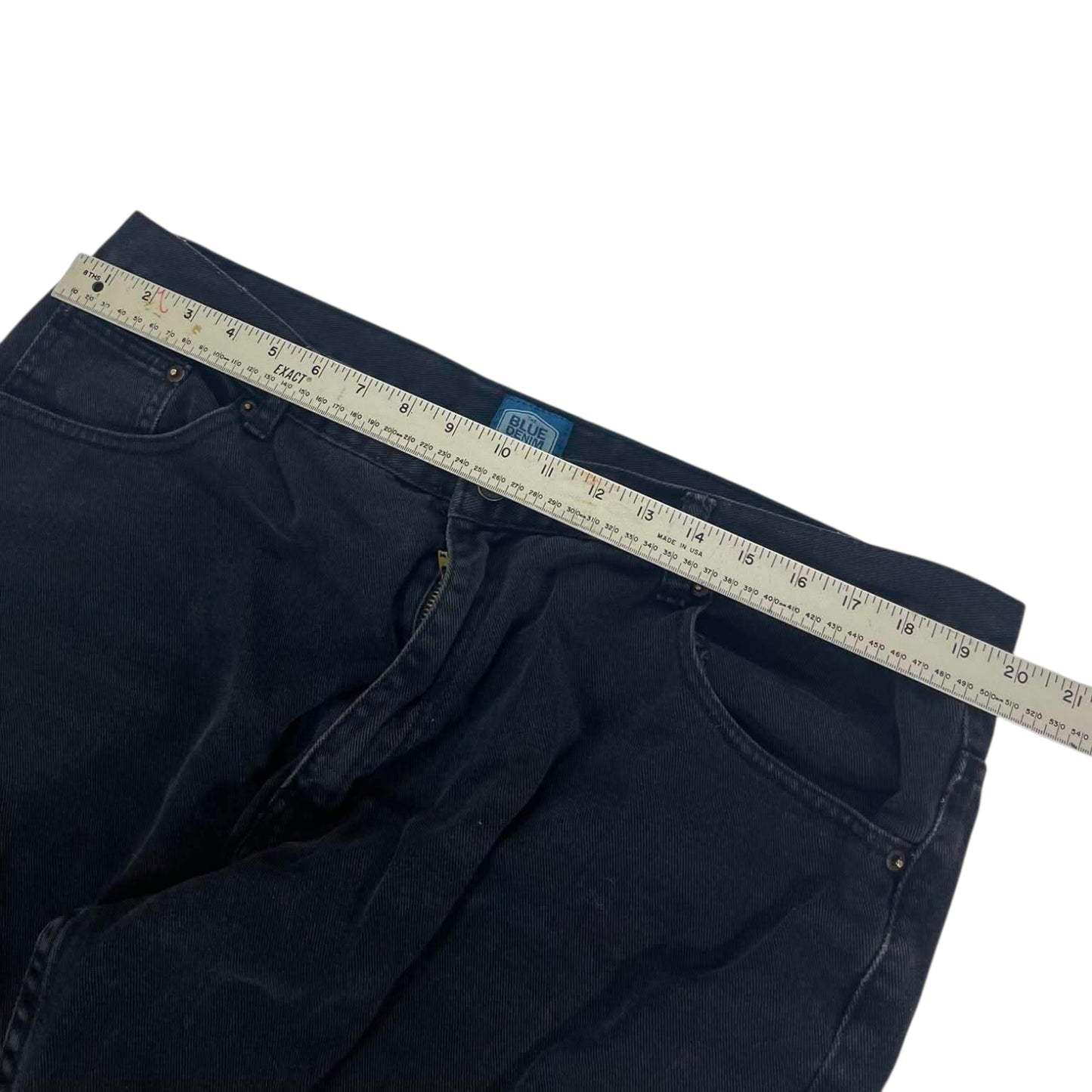 FADED BLUE DENIM BLACK WIDELEG JEANS (40)