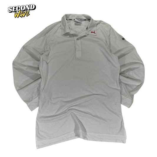 PUMA WHITE LONG SLEEVE POLO SHIRT (L)