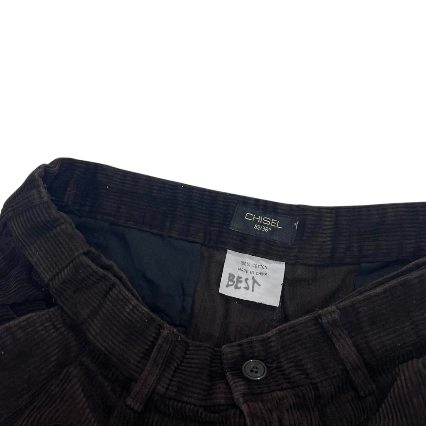DARK BROWN CHISEL CORDUROY WIDE LEG TROUSERS (34)