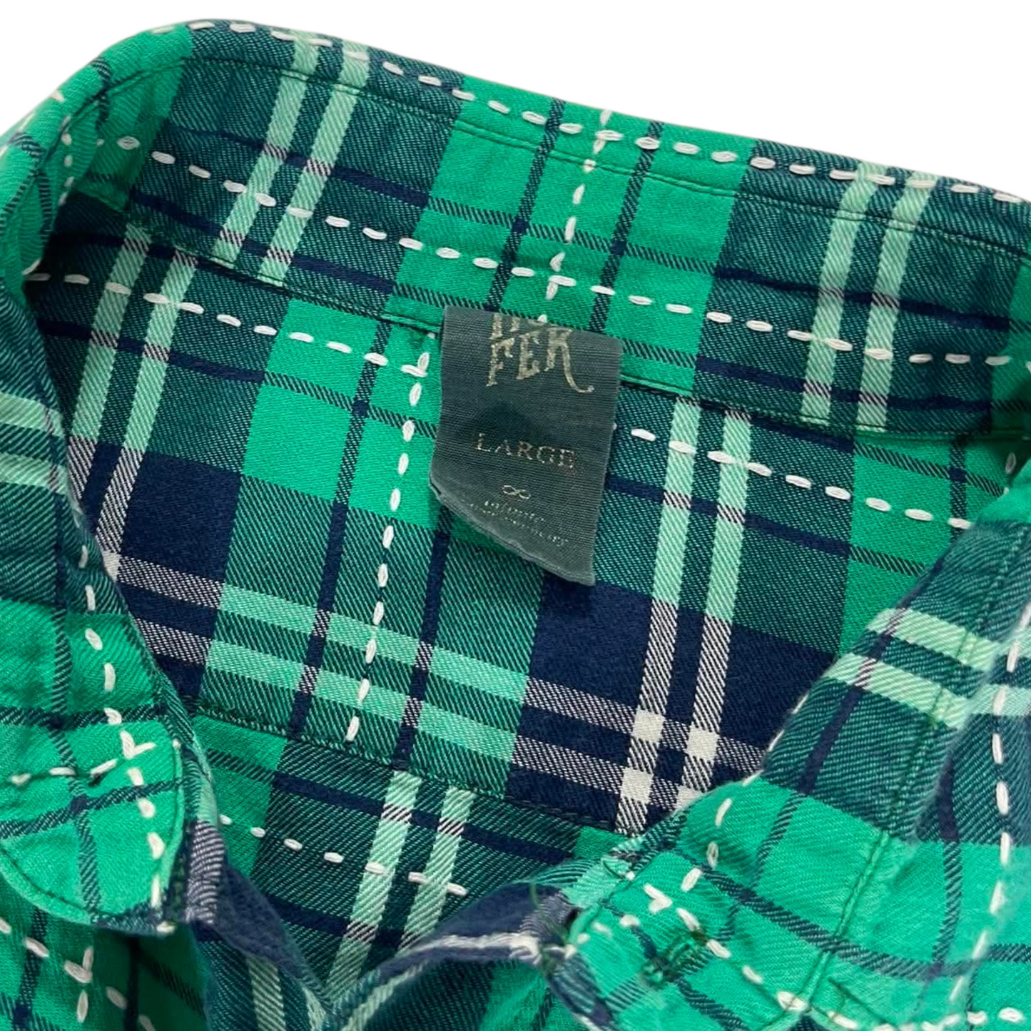 VINTAGE GREEN AND BLUE PLAID FLANNEL (L)