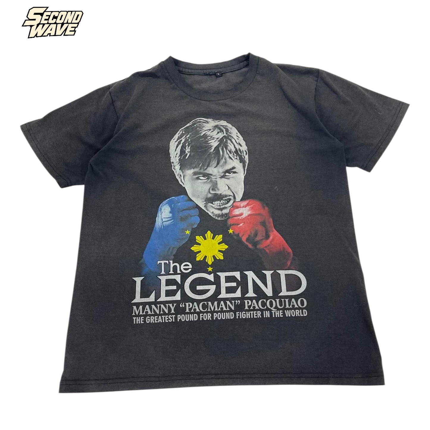 VINTAGE FADED MANNY PACQUIAO BLACK T-SHIRT (M-L)