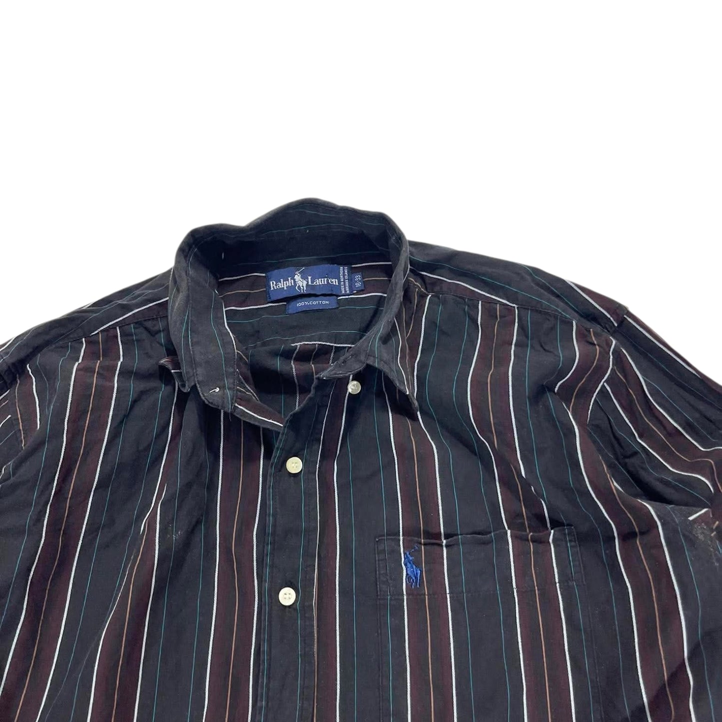 VINTAGE RALPH LAUREN BLACK STRIPED BUTTON UP SHIRT (M-L)
