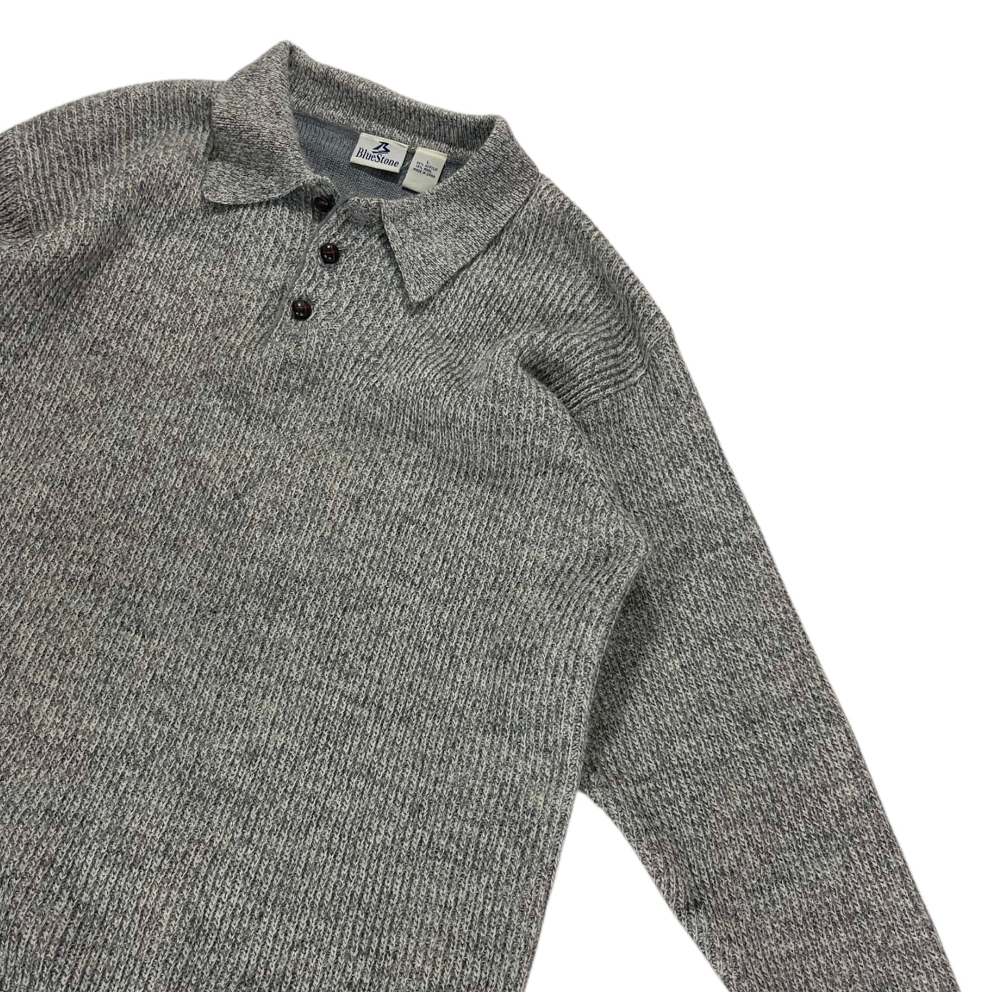 90S BLUESTONE GRAY ACRYLIC & WOOL KNIT POLO (L)