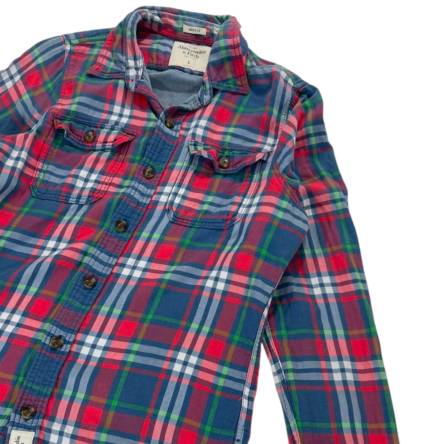 ABERCROMBIE & FITCH RED PLAID BUTTON UP SHIRT (L)