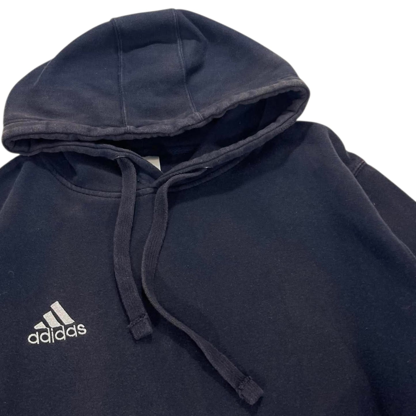 FADED ADIDAS NAVY BLUE HOODIE WITH EMBROIDERED LOGO (S-M)