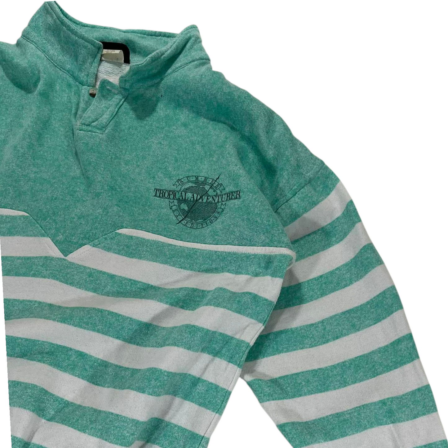 90s GREEN STRIPED QUARTER ZIP SWEATSHIRT (M)