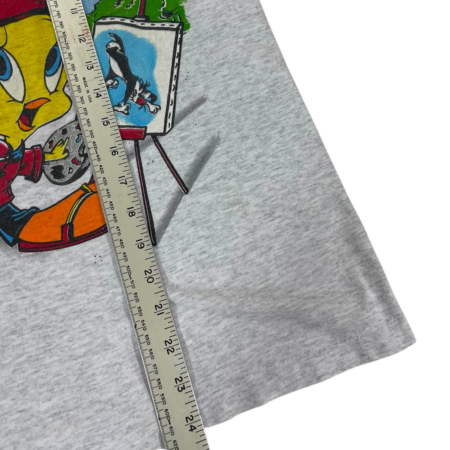 VINTAGE SINGLE STITCHED LOONEY TUNES TWEETY BIRD GREY COTTON T-SHIRT (L)