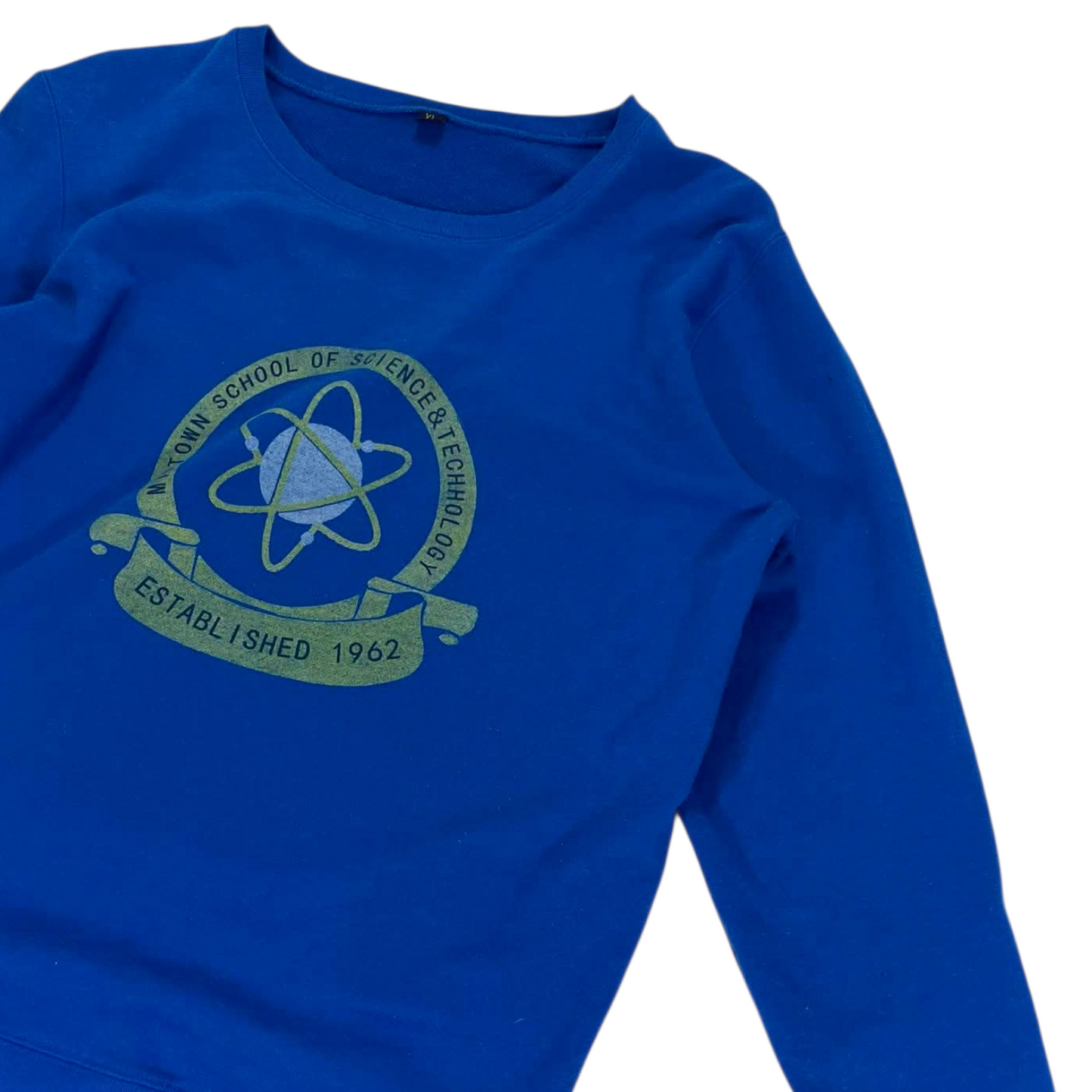 VINTAGE SCIENCE AND TECHNOLOGY BLUE CREWNECK SWEATSHIRT WITH GREEN LOGO (L)