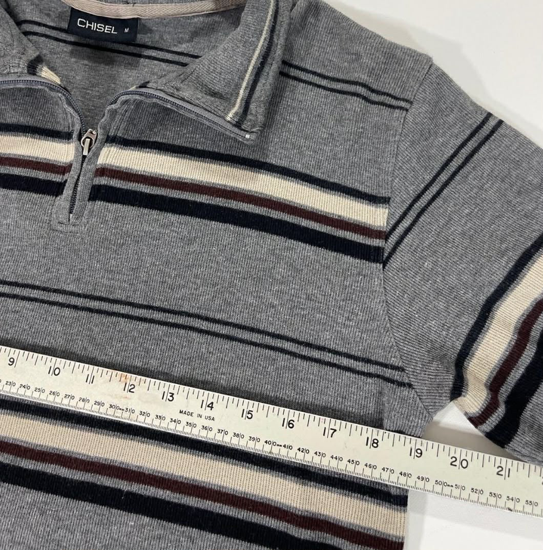 VINTAGE CHISEL GREY STRIPED QUARTER ZIP SWEATSHIRT (M-L)