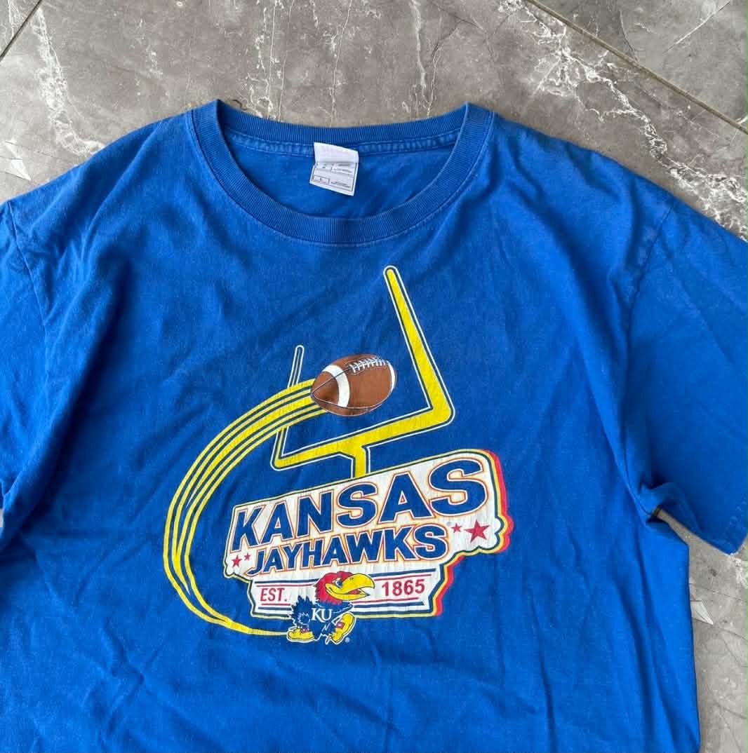 VINTAGE KANSA JAYHAWKS BLUE COTTON T-SHIRT (L)