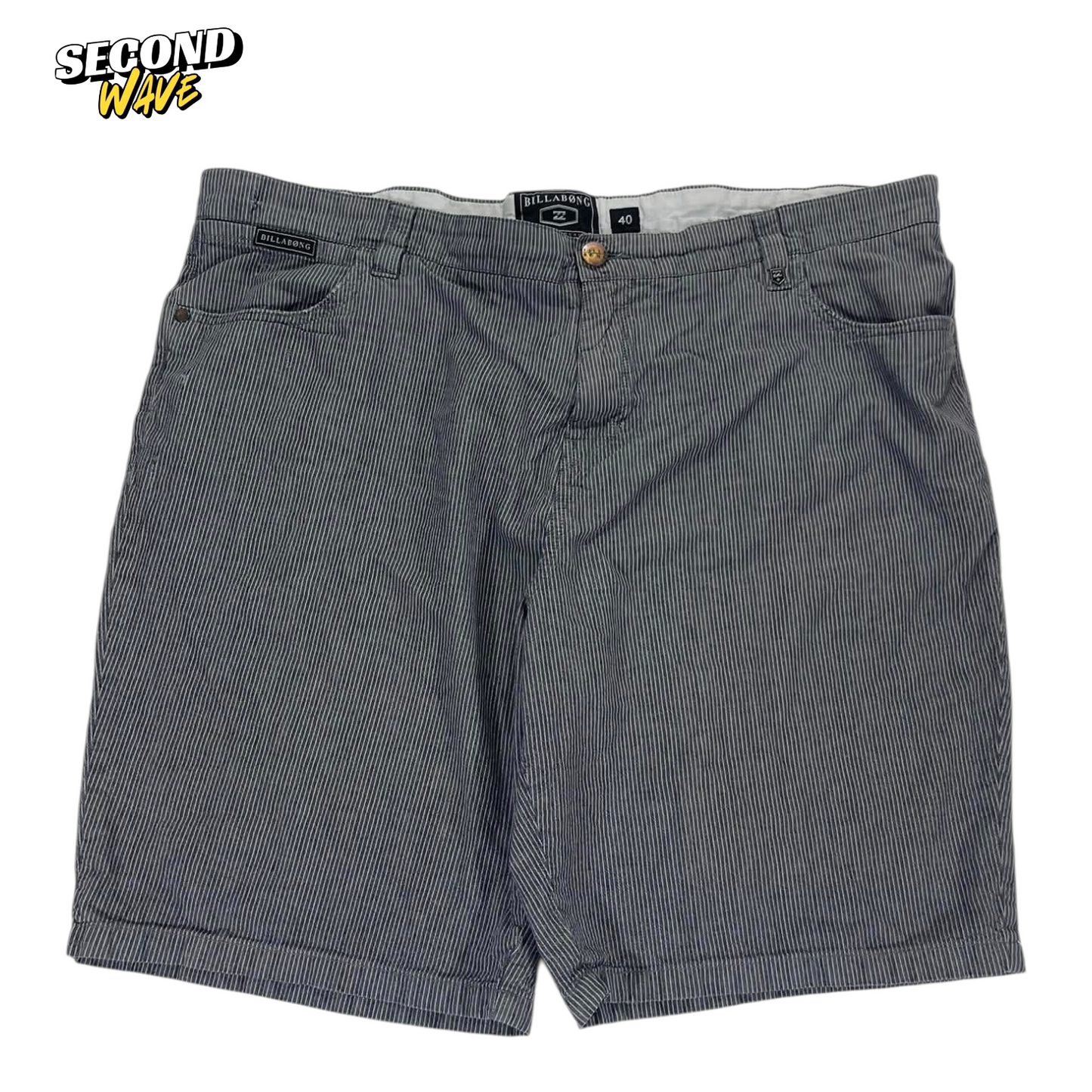 VINTAGE BILLABONG GREY STRIPED SHORTS (40)