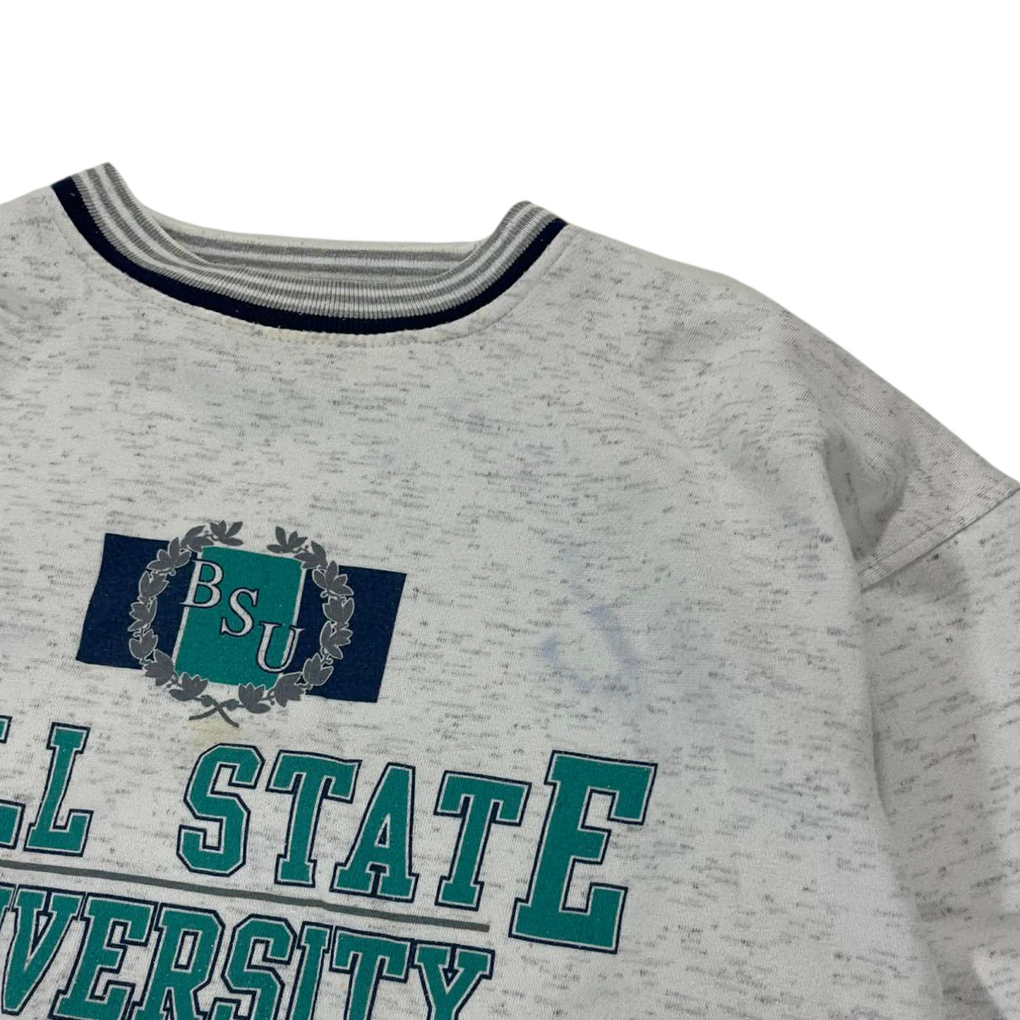 VINTAGE 90S BALL STATE UNIVERSITY GREY CREWNECK SWEATSHIRT (M)