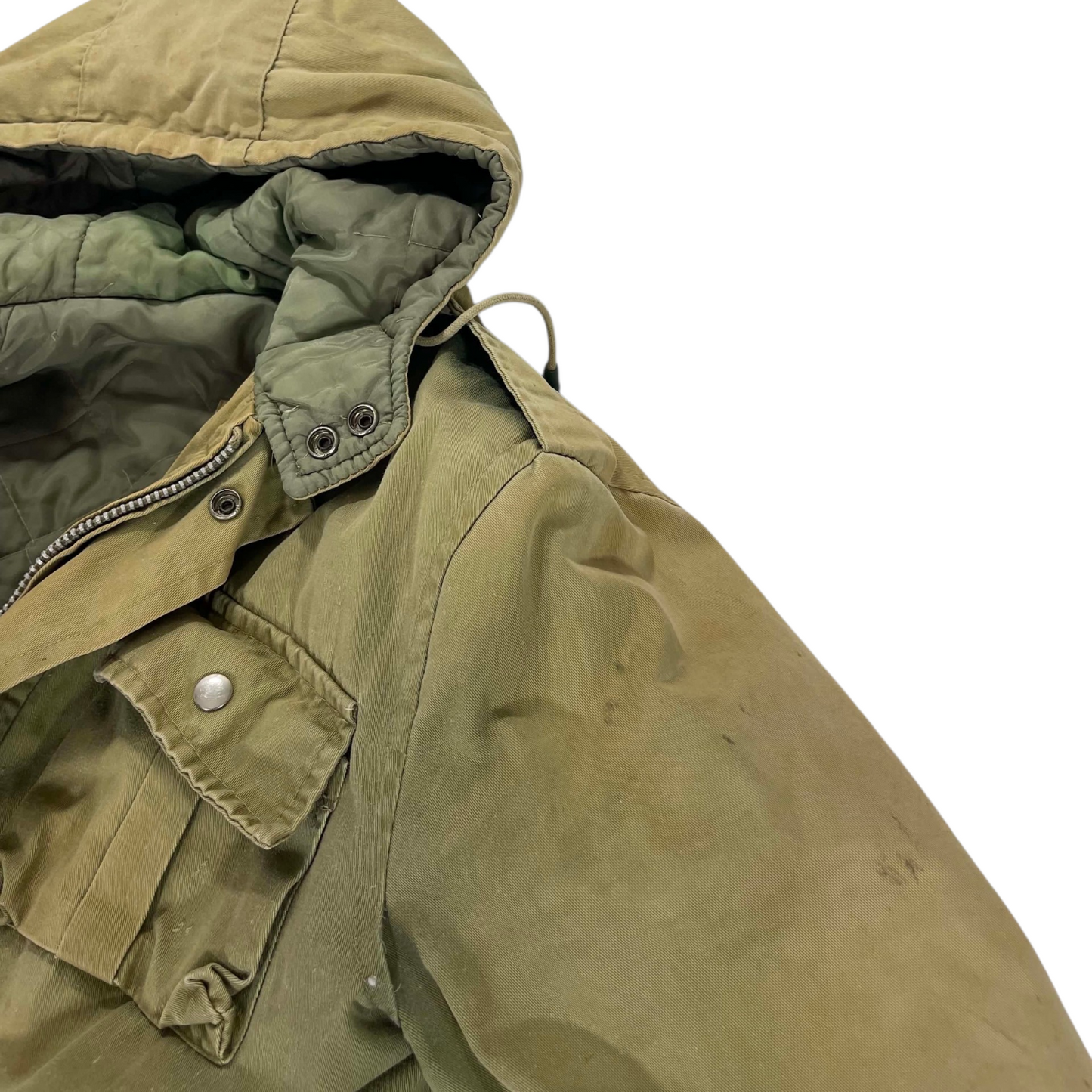 VINTAGE 100% COTTON 70S 80S MILITARY GREEN PARKA COAT (M)