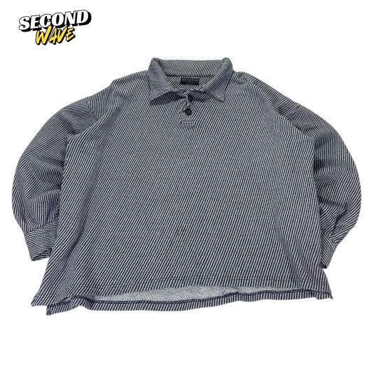 RUGGEDWEAR NAVY STRIPED BUTTON UP SHIRT (M)